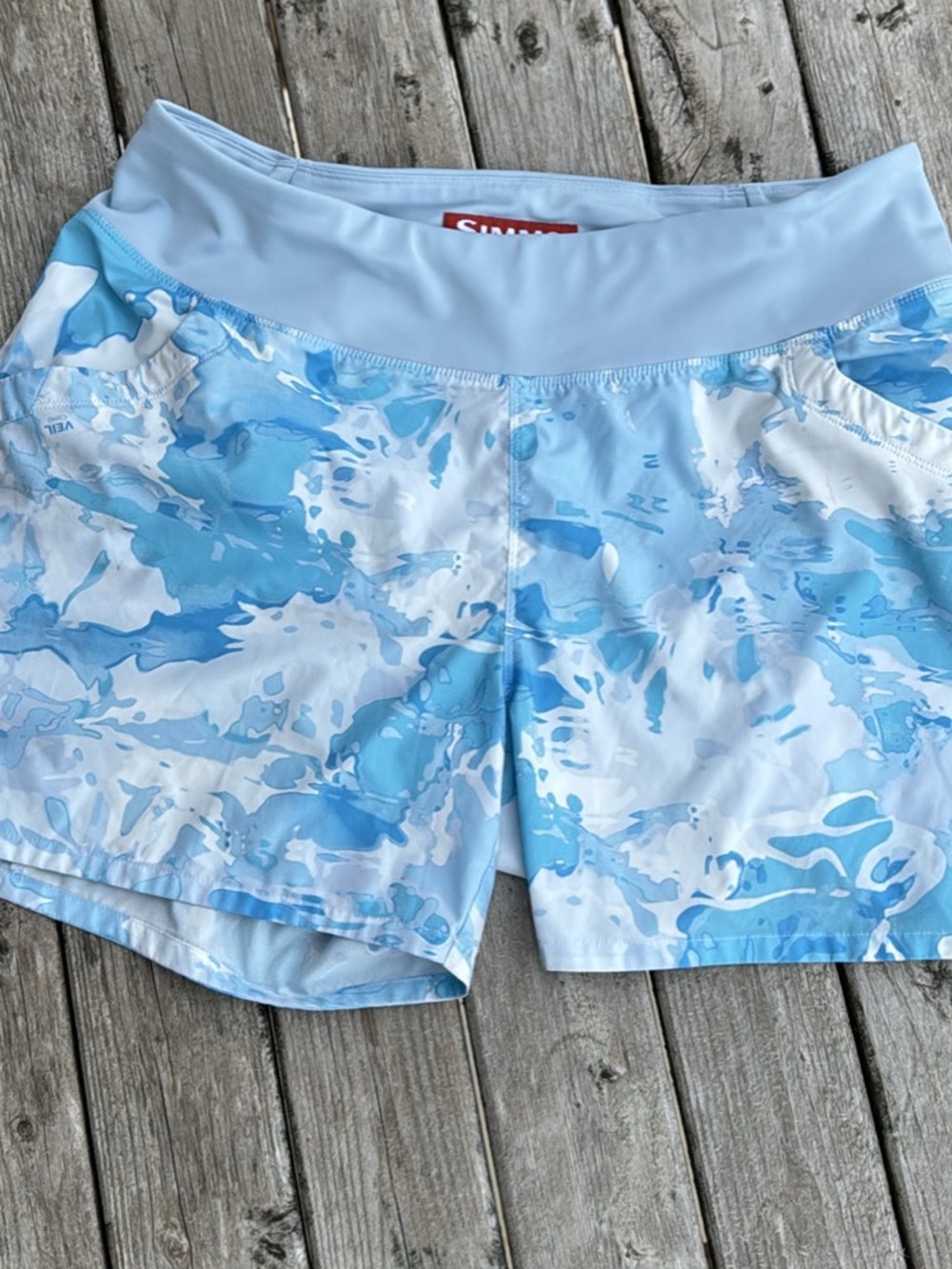 Simms Women's High Waist Blue & White Waterprint Shorts